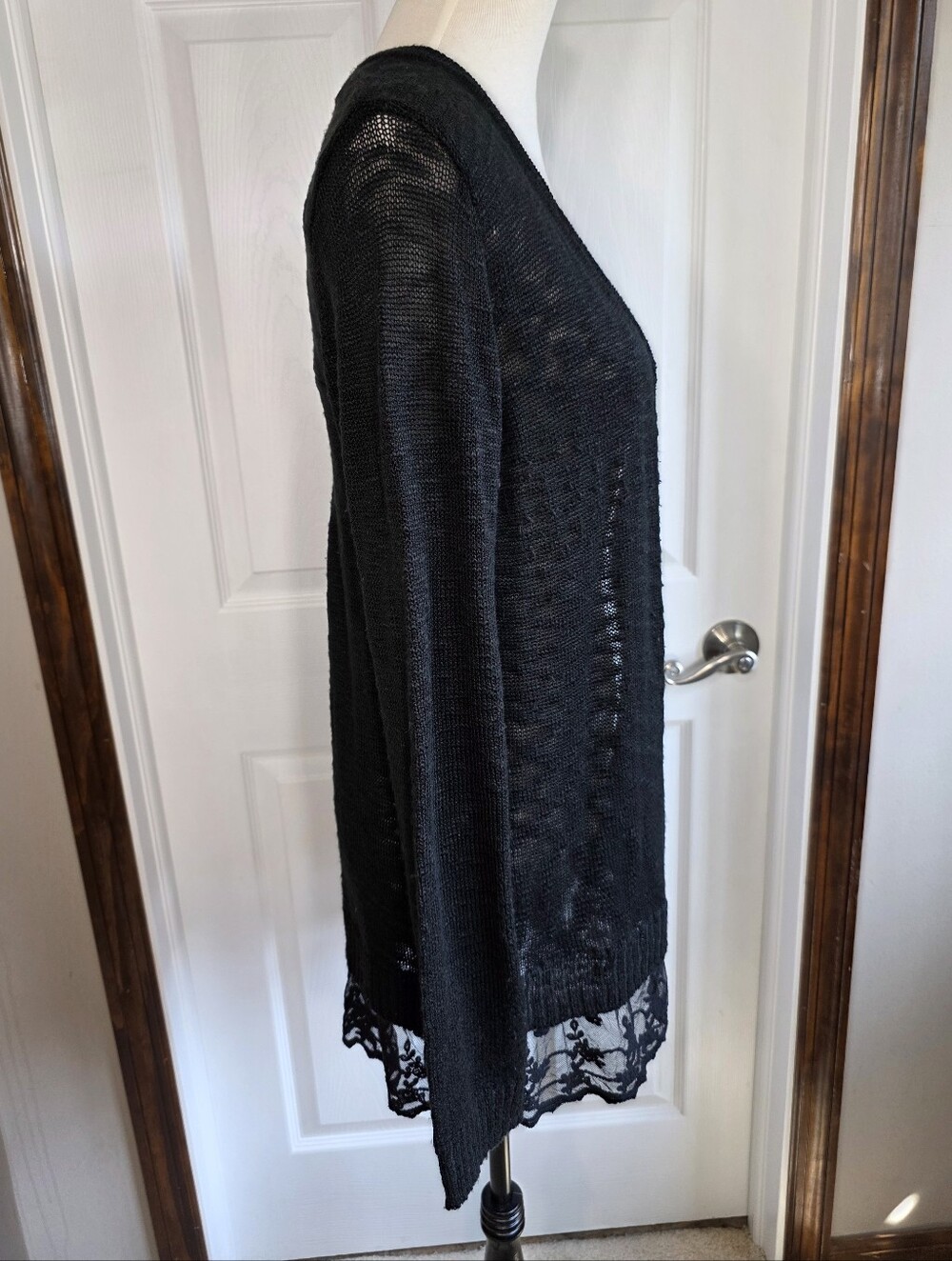 AB Studio Black Open-Front Cardigan with Lace Hem Women's Size Extra Large XL - Picture 3 of 13